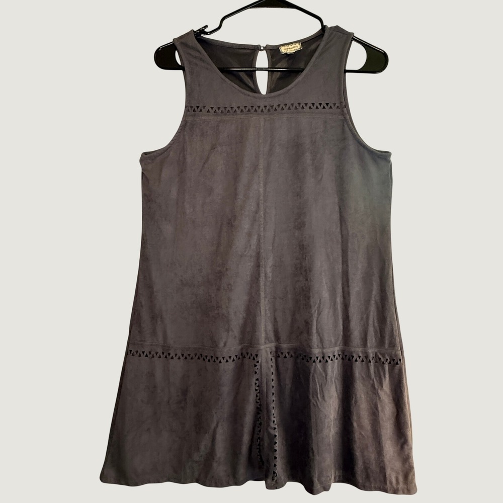 Eyeshadow XL Gray Faux Suede Shift Dress Cutout Boho Sleeveless Lined